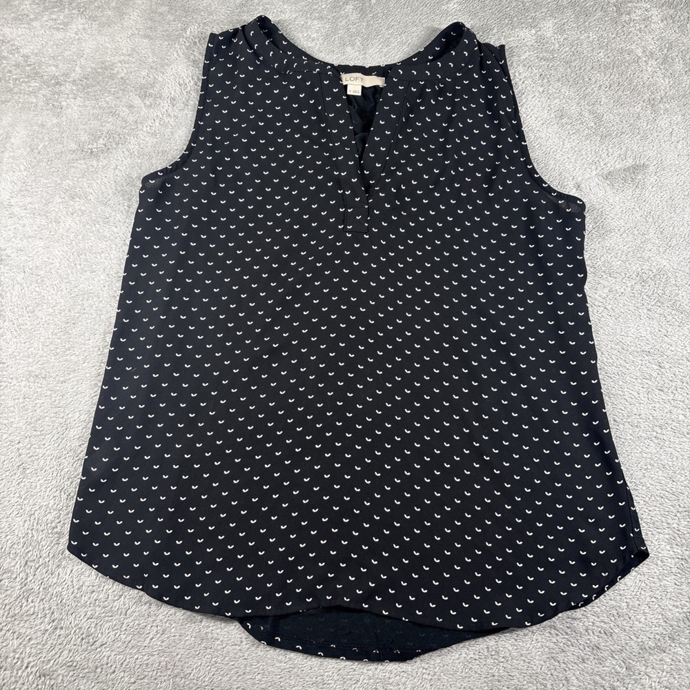 Ann Taylor LOFT Women's Black White V-Neck Sleeveless Tank Top Size M